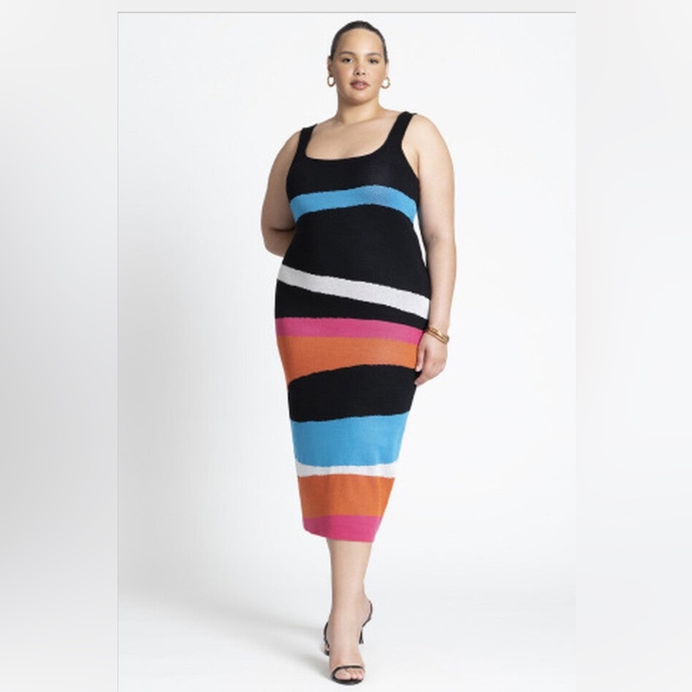 Eloquii Vivid Waves Column Sleeveless Sweater Dress; Size 14/16
